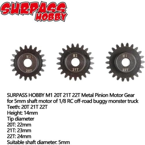 SURPASSHOBBY M1 20T 21T 22T Pinion Motor Gear for 1/8 RC Buggy Car Monster Truck