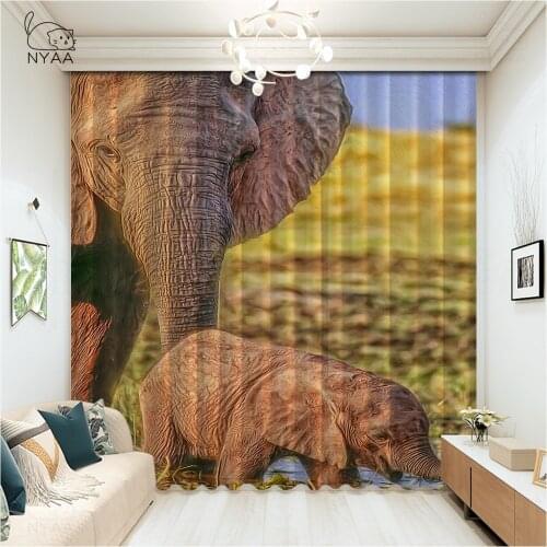 Modern Oil Painting Of Elephant Artist Curtains Home Curtains For Living Room Bedroom Cafe ChildrenS Room Curtain Micro Shading