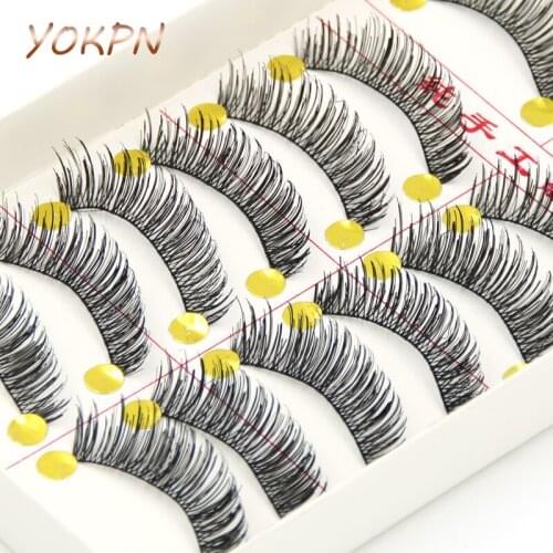 YOKPN Hot! Handmade Natural False Eyelashes Cotton Thick Eyelashes Terrier E-5 Natural Bare Makeup Cross Thick False Eyelashes