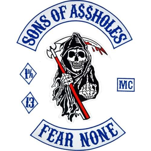 Large SOA FUNNY iron on backing Embroidered Sewing Label punk biker Patches Clothes Stickers Apparel Accessories Badge