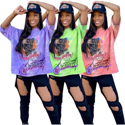 European and American womens summer loose letters skull print fashion casual T-shirt top women