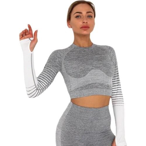 Yoga workout Wear for womens spring and summer fitness workout tights with seamless knit color yoga long sleeves