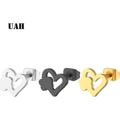 UAH Stainless Steel Heart Stud Earrings Fashion Charm Goldne & Silver Heart Stainless Steel Womens earrings Trendy jewelry