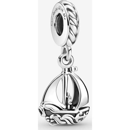 New Original 925 Sterling Silver Bead Sail Boat Dangle Charm Travel Fit Pandora Bracelet Necklace DIY Women Jewelry