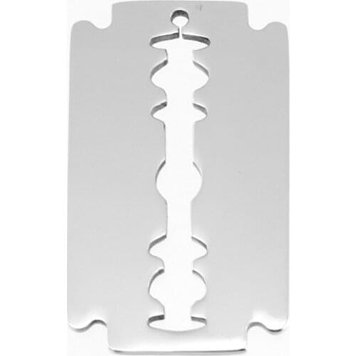 100% Stainless Steel Shaver Blade Charm Pendants For Men Metal Razor Blades Pendant High Polished Wholesale 50pcs