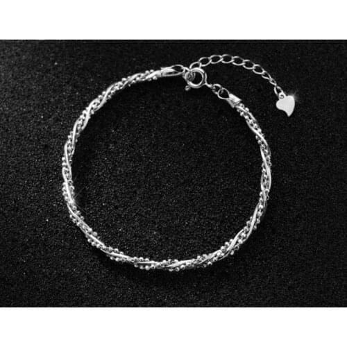 2mm Thin Authentic Real. 925 Sterling Silver Fine Jewelry Beads & Rope Twist chain Bracelet C-S4576