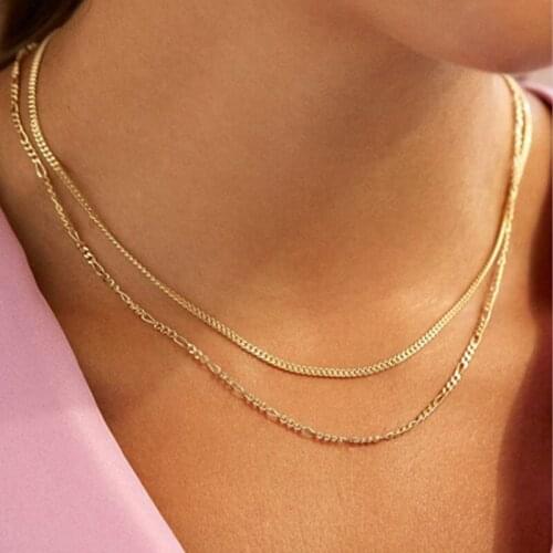 2021 New Fashion Bohemian Jewelry Two Simple High Quality Golden Metal Chain Necklace Set Party Jewelry Clavicle Chain