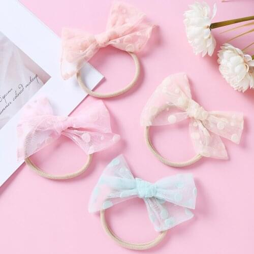50 Pcs/Lot, New Lace Bows with Nylon Headband or Clips,Kids Girls Dot Lace bow Baby Headbands Hairpins Girls Hair Accessories