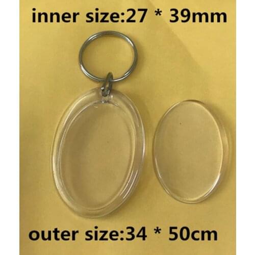 50pcs/lot Oval Blank Acrylic Keychains Insert Photo plastic Keyrings DIY Split Ring Keychains accessories with free shipping