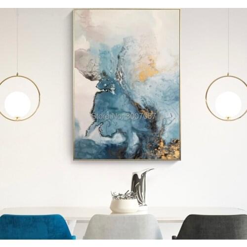Handmade Abstract Oil Painting for Home Decor Modern Gold and Blue Color Canvas Painting