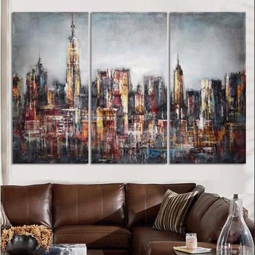 Abstract city building large diamond painting 5D diy full square round diamond embroidery mosaic triptych landscape decor AA2257