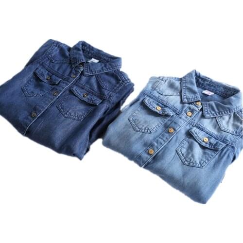BBD Kids Shirt New Spring Girls Cotton Denim Blouses Full Solid Long Turn-Down Collar Fashion Tops Infants 2 3 4 5 Years Clothes