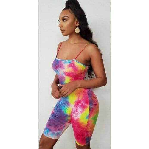 BKLD Tie Dye Spaghetti Strap Sleeveless Skinny Woman Rompers 2020 Summer New Club Bodycon Playsuit Women Clothes Jumpsuits