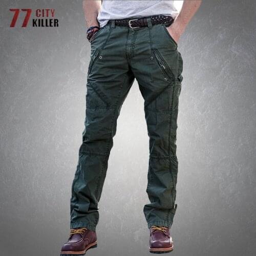Cargo Pants Men Cotton Multiple Pockets Wear-resistant Military Trousers Male Casual Solid Oblique Zipper Tactical Mens Pants