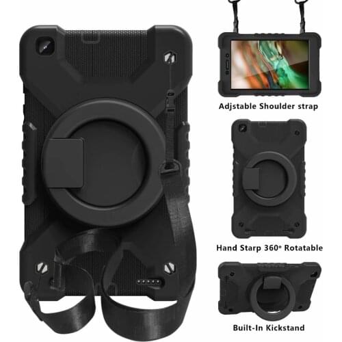 For Samsung Galaxy Tab A 8.0 2019 SM T290 T295 T297 Case Shockproof Silicone PC Hard Rotating Stand Coque Cover Funda with Strap
