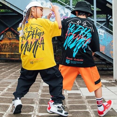 Kids Modern Dance Hip Hop Clothing For Boys ChildrenS Day Jazz Street Dance Wear Short Sleeve Tops Shorts Rave Clothes DN8370