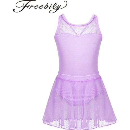 Kids Girls Sleeveless Ballet Leotard Dress Splice Criss-cross Back Ballet Dance Gymnastics Leotard with Mesh Skirt Outfit Sets