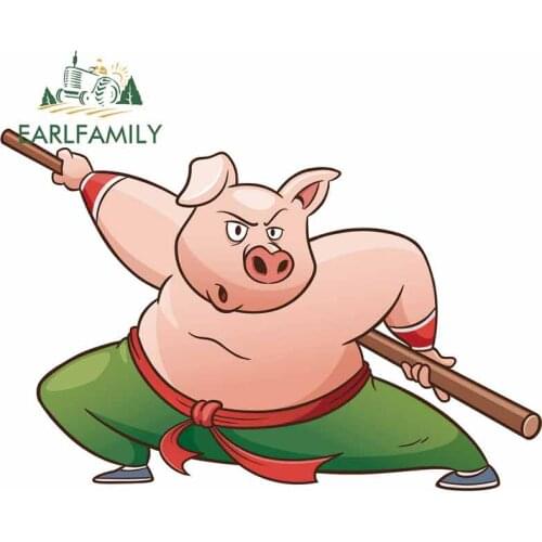 EARLFAMILY 13cm x 8.8cm For Pig Car Bumper Stickers Sunscreen Decal Occlusion Scratch Vinyl Material Air Conditioner Decoration