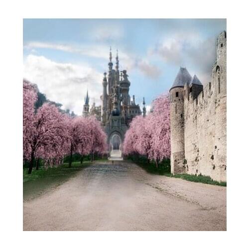 Photography backdrop castle background cloth 5x7ft bloom pink flowers tree custom photography background cloth baby studio props
