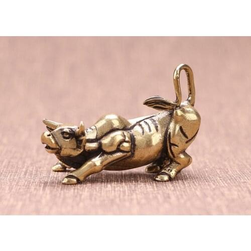 Copper Bull Ornaments Antique Home Decor Accessories Brass Animal Figurines Miniatures Office Desktop Decoration Crafts Tea Pet