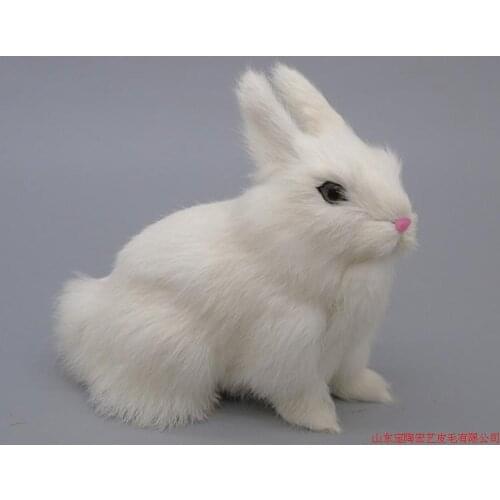Simulation cute white squatting rabbit 18x16cm model polyethylene&furs rabbit model home decoration props ,model gift d539