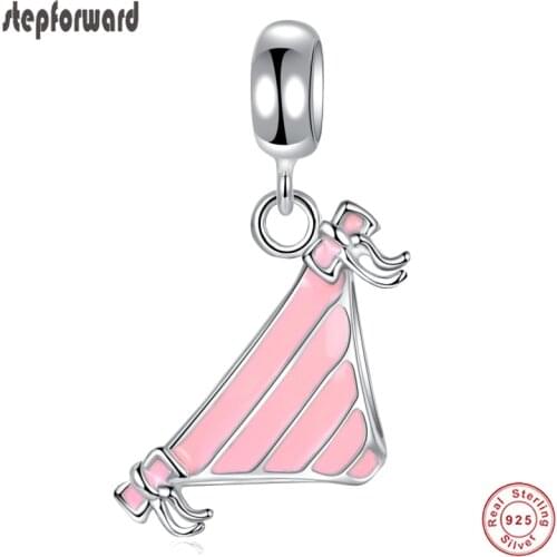 Fashion Good Quality Pink Enamel underwear design special 925 Sterling Silver sex bikini hanging charm for bracelet and necklace