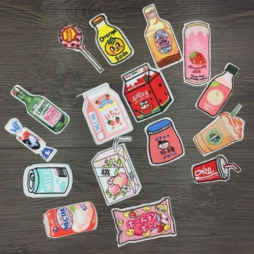 Fashion Drink Patches Embroidered Iron On Patches For Clothing Cute Candy Stickers On Clothes Applique For Kids T-shirts Decor