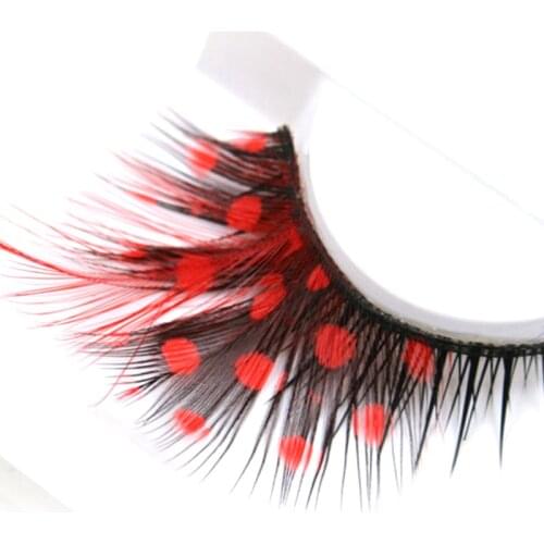 YOKPN Fashion Exaggerated Stage False Eyelashes Red Dot Thick Cross Eye Lashes Winged Makeup Tools Art Feathers Fake Eyelashes