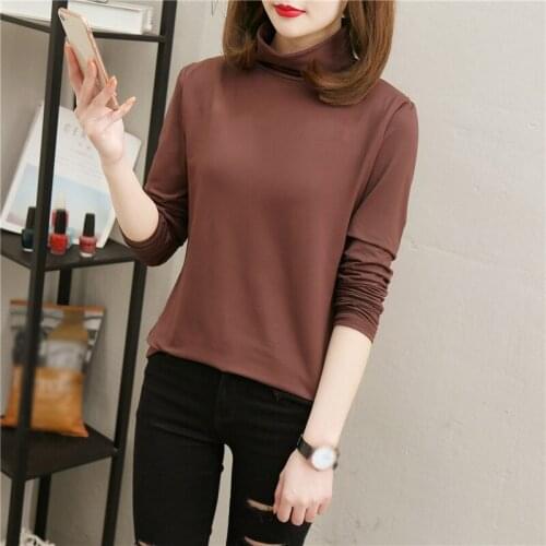 New Ladies Half-high Collar T-shirt Autumn Solid Color Bottoming Shirt Women Casual Long Sleeve T Shirt