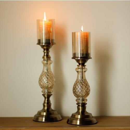 20 years new American metal glass candlesticks European retro romantic living room candle candlesticks model room ornaments