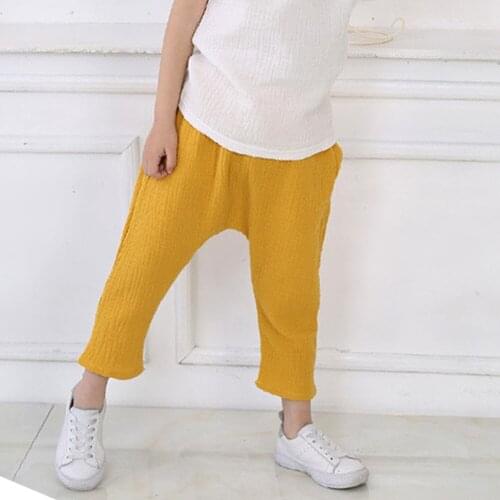 2021 New Kids Summer Solid Color Cotton&Linen Pants Daily Casual Haroun Pants Baby Boys Kids Ankle-length Pants Harem Pants