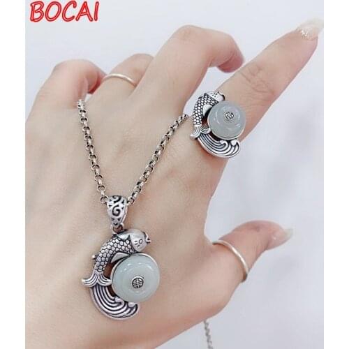 New style 925 silver southern red agate ring like a fish in water, female sterling silver open jade and red agate