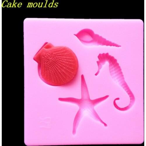 Wholesale Silicone mold K295 Mini shell Hippocampus starfish shape Decoration clay mold Fondant cake mould