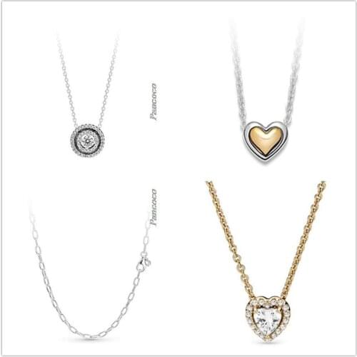 Authentic 925 Sterling Silver Necklace 14k Gold Elevated Heart Necklace For Women Bead Charm Diy Fashion Jewelry