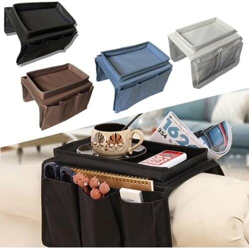 Sofa Armrest Organizer With 4 Pockets And Cup Holder Tray Couch Armchair Hanging Storage Bag For TV Remote Control Cellphone