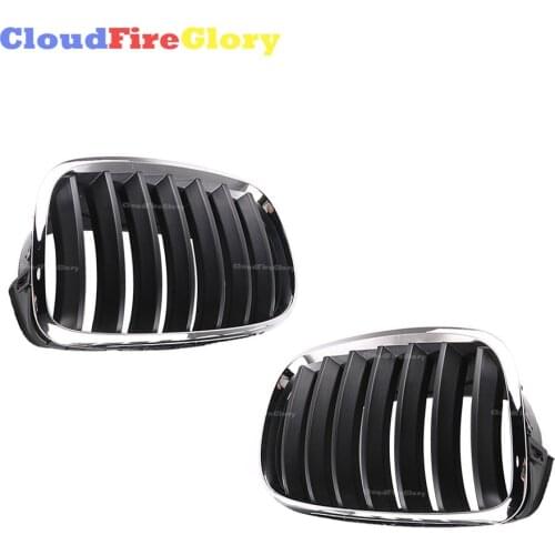 CloudFireGlory For BMW X5 X6 E70 E71 E72 2008 2010 2012 Pair Chrome Black Front Bumper Grille Frame L R 51137185223 51137185224