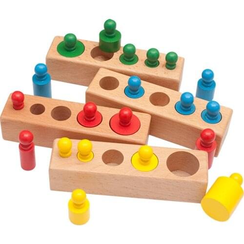 Montessori Educational Toys Wood Rainbow Cylinder Blocks Cognitive Sensory Montessori Wooden Toy for Baby Kids Early Learning