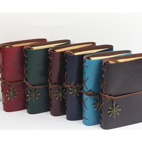 Retro Spiral Notebook Diary Notepad Vintage Pirate Anchors PU Leather Note Book for Traveler Journal