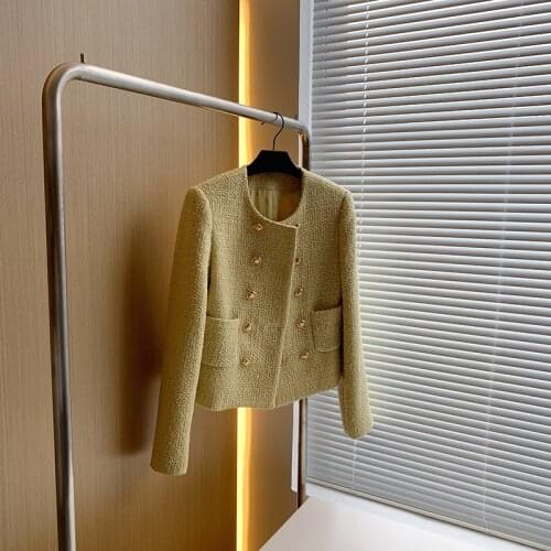 Luxury Gold Buttons Short Tweed Jacket 2021 Autumn Winter O-neck Double-breasted Short Wool Blends Coats Korean Style Streetwear