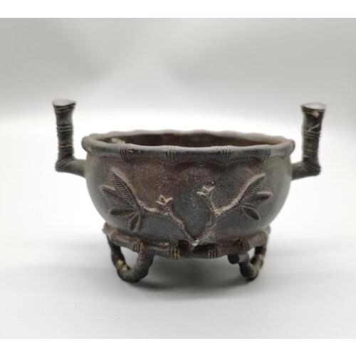 Old China bronze copper carved carving Beautiful Bamboo Slub Statue Incense burner censer Buddhism