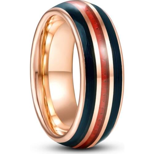 8mm Electric Gold Inlaid Black Guitar Strings Red Carbon Fiber Dome Tungsten Carbide Ring Mens Fashion Wedding Jewelry Gift