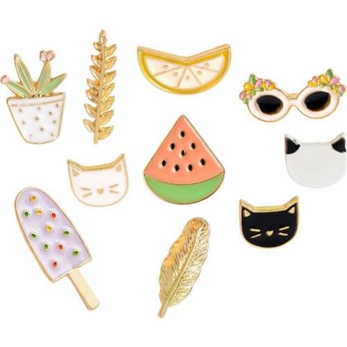 Jewelry Enamel Pin Cartoon Set Brooch Watermelon Leaf Fruit Cat Animal Potted Clothes Badge Hat Backpack Jewelry Couple Gift