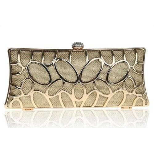 Womens bling shiny metal material elegant evening bag with detachable chain graceful ladies hard case clutch clasp flap purse