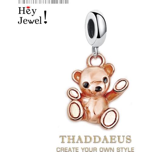 Teddy Bear Charms Pendant Rose Gold Color Cute Europe Jewelry Findings Accessories 925 Sterling Silver Fashion Gift For Women