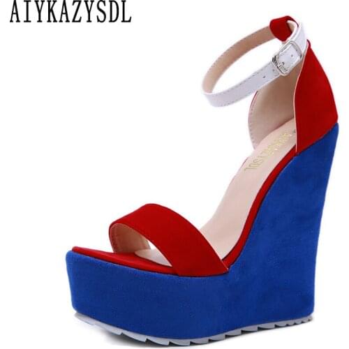 AIYKAZYSDL Women Wedge Sandals Mixed Contrast Color Ultra Very High Heel Fetish Shoes Platform Sandals Patchwork Shoes Clubwear