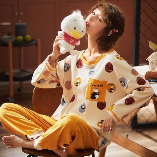 Pajamas Womens Cotton Full Sleeve Cartoon Thin Spring And Summer Homewear Pajamas
