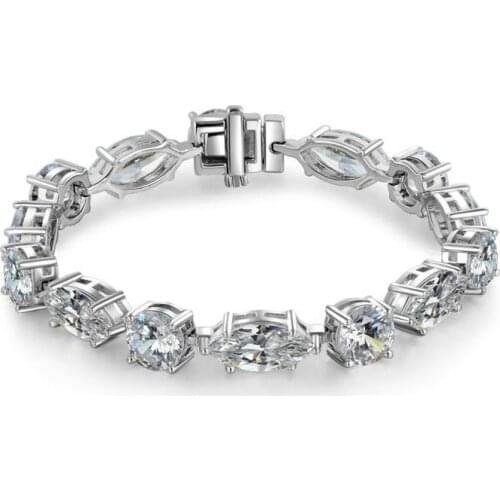 Fashion 100% 925 Sterling Silver Marquise Cut Created Moissanite Gemstone Bangle Charm Wedding Bracelet Fine Jewelry Wholesale