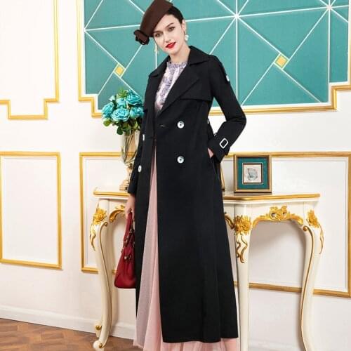 2021 Autumn Trench Coat for Office Lady Double Breasted Windbreaker Korean Fashion Black Coat Turn-down Collar Outwear DZ2790