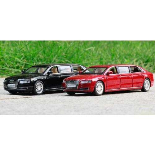 1/32 CAIPO For AUDI A8L Extended Light Sound Pull Back Diecast Model Toys Car Kids Gifts Black/Red Metal,Plastic,Rubber