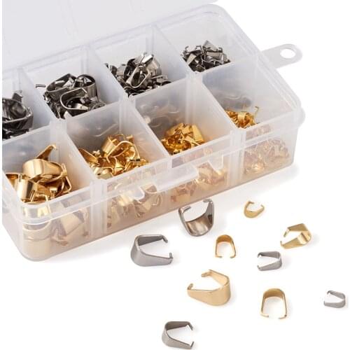 400pcs/box Stainless Steel Pendant Clips Snap on Bails Buckle Charm Necklace Hook Connector Mixed Color For DIY Jewelry Making